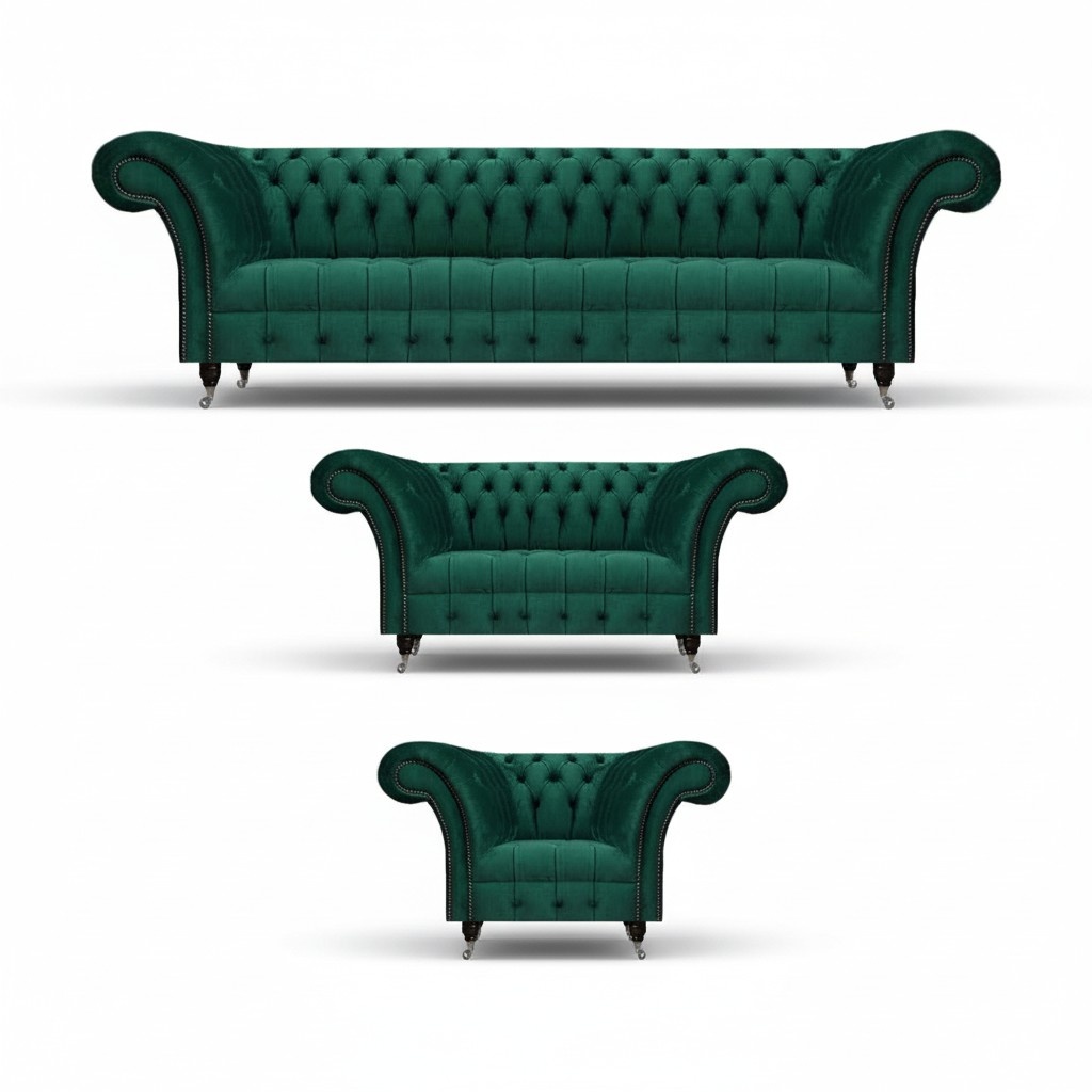 Send Chesterfield green sofa set living room designer couches 3-piece