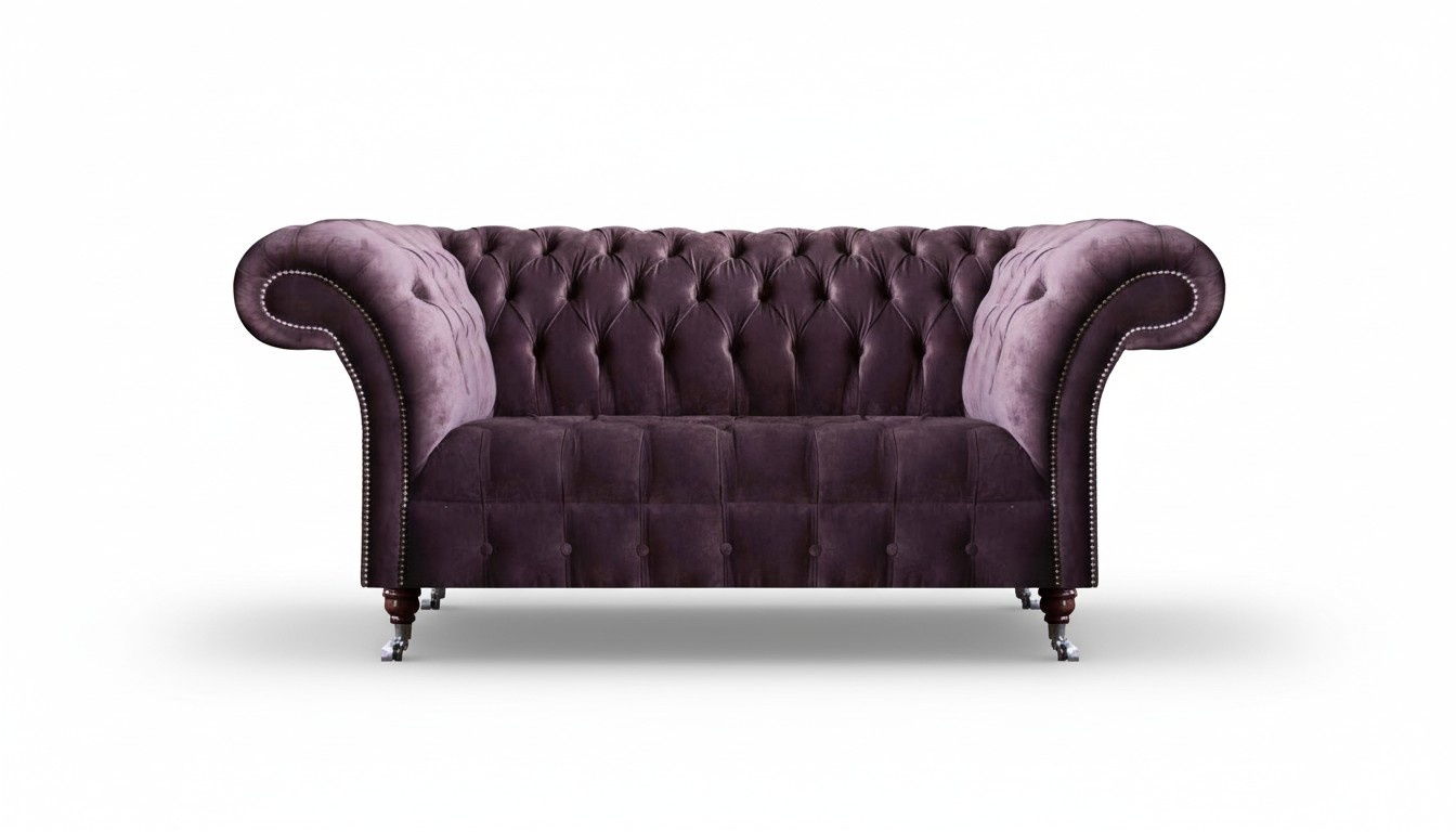 Chic Lilac Chesterfield Three-Seater Living Room Upholstered Couch Elegant Furniture