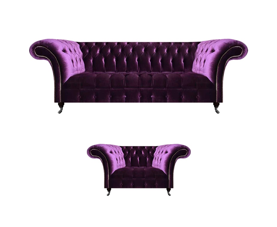 Send Chesterfield purple upholstered couch living room armchair luxury furniture.