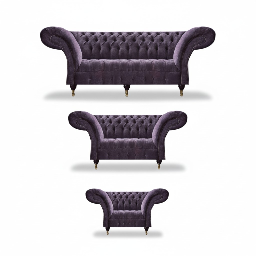 Send purple Chesterfield sofas designer complete living room set.