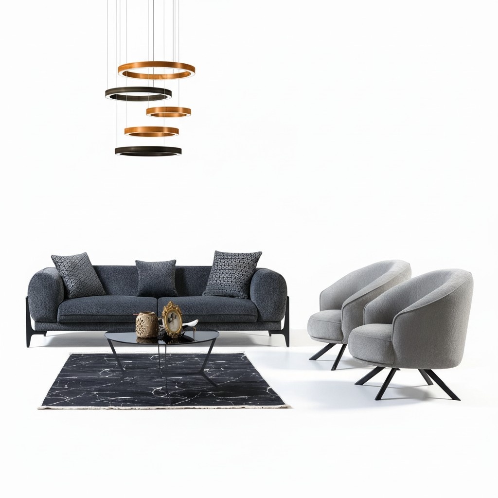 Send cushions sofa set modern 3-seater luxurious 2x textile armchairs