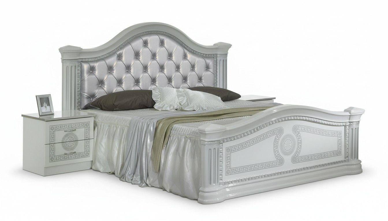 Empire style bedroom set of chesterfield design double bed & 2x-bedside tables
