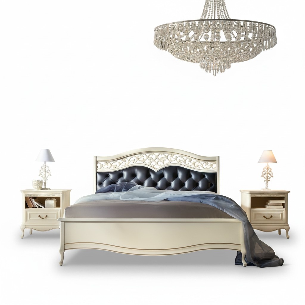 Classic bed 2x bedside tables Stylish furniture bedroom set 3-piece wooden furniture