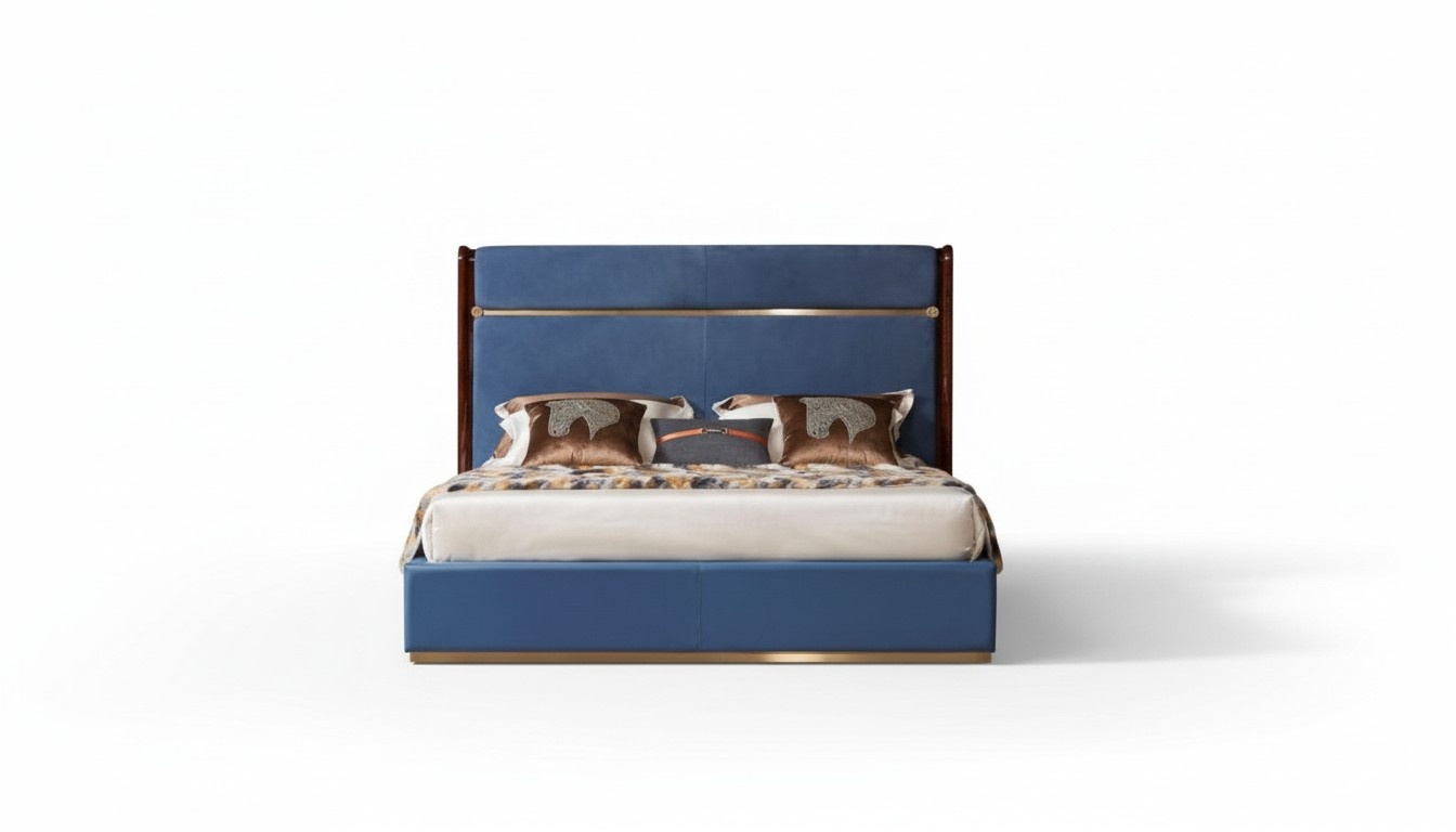 Classic Bedstead Leather Bed Blue Luxury Beds Bedroom Furniture Doublea