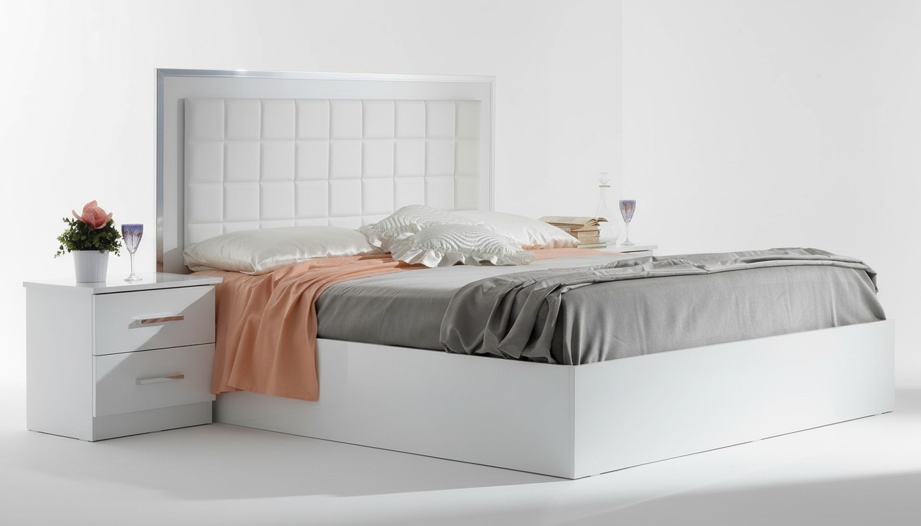Modern style made of real wooden bedrom double bed in white size 160x200 or180x200cm