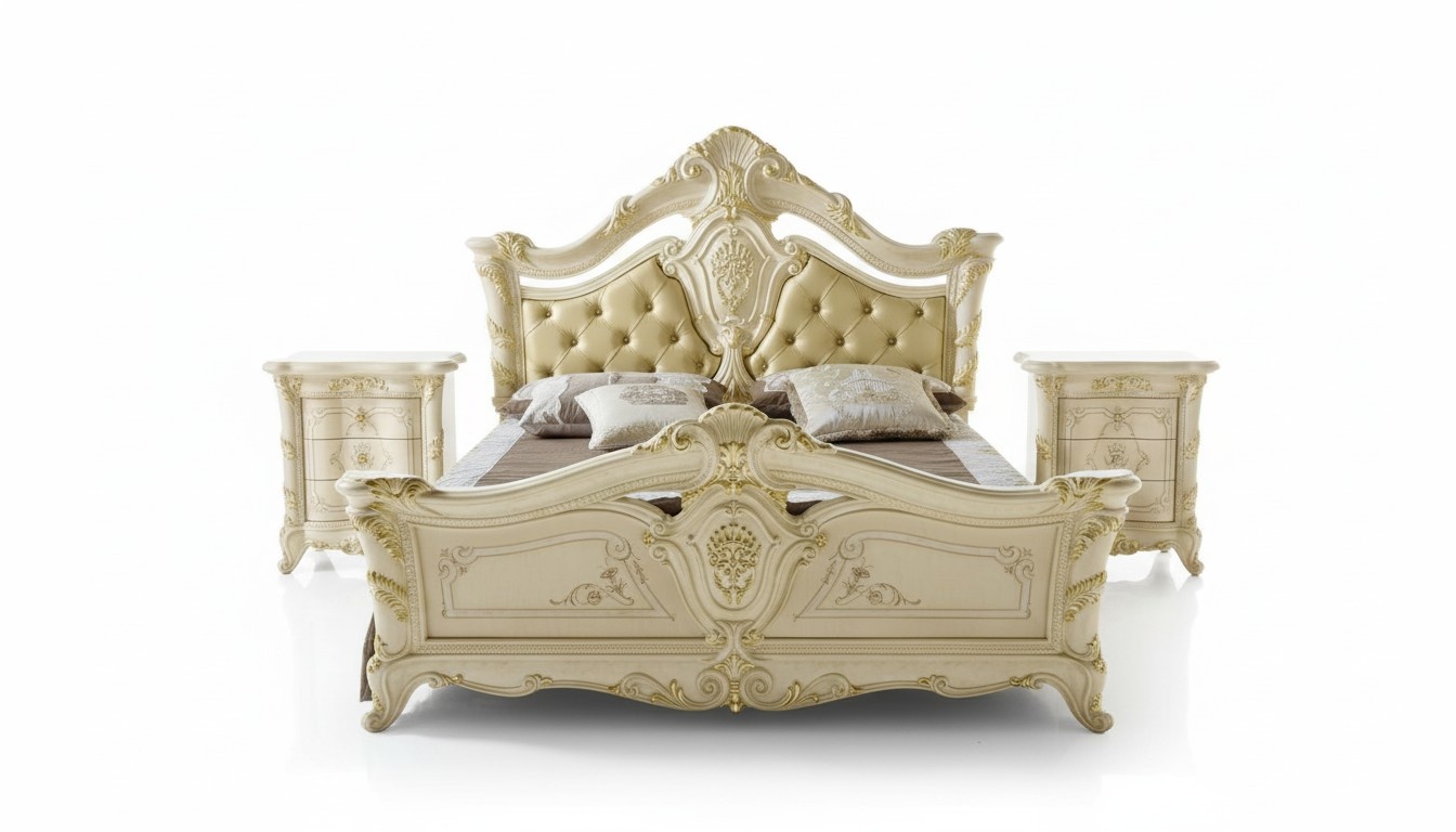 Classic Bed Luxury Chesterfield Wood Bedroom Hotel Baroque Furniture Beds