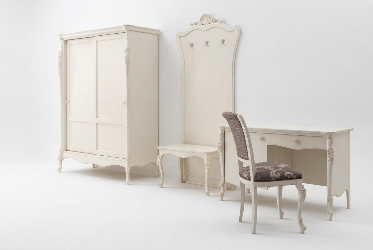 Classic bedroom complete set stool desk wardrobe 5 pieces.