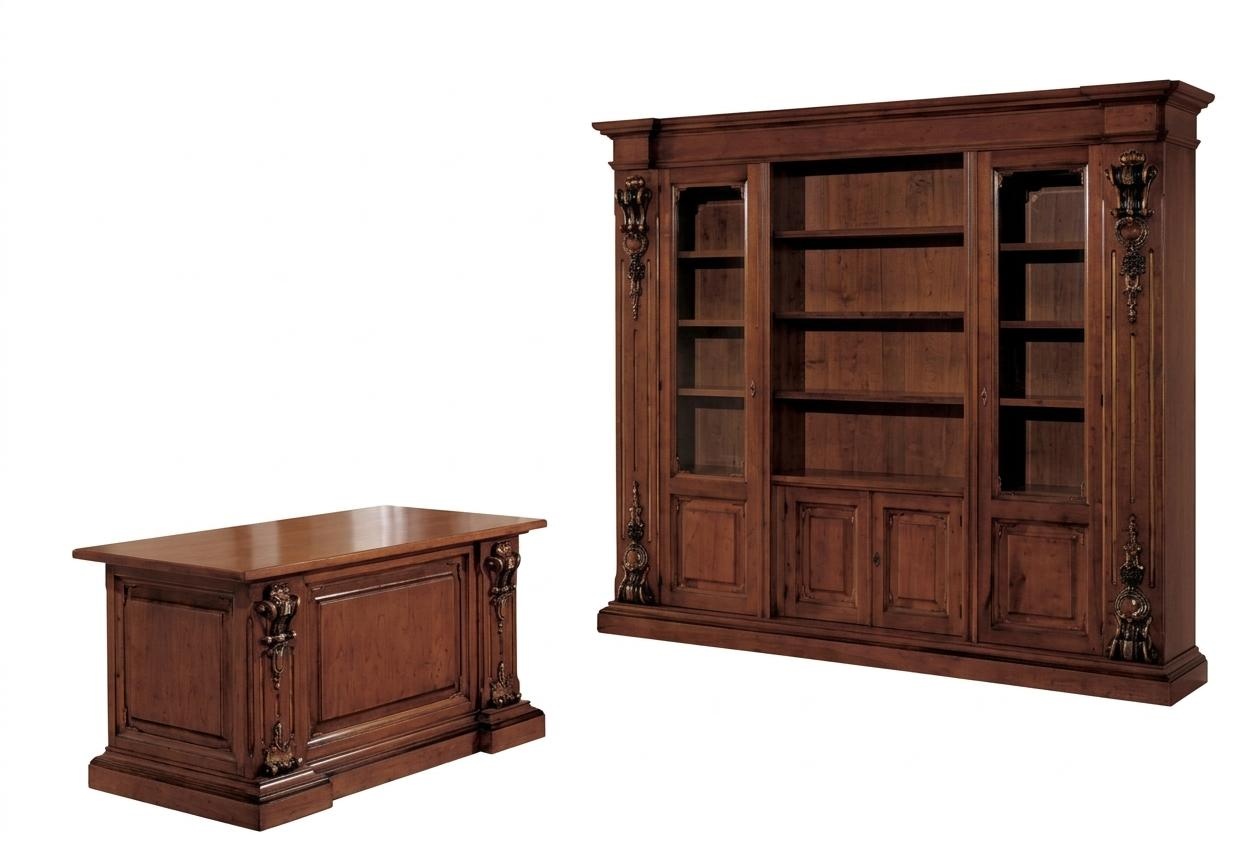 Classic Brown Study Set Office Desk Bookcase Table Shelf