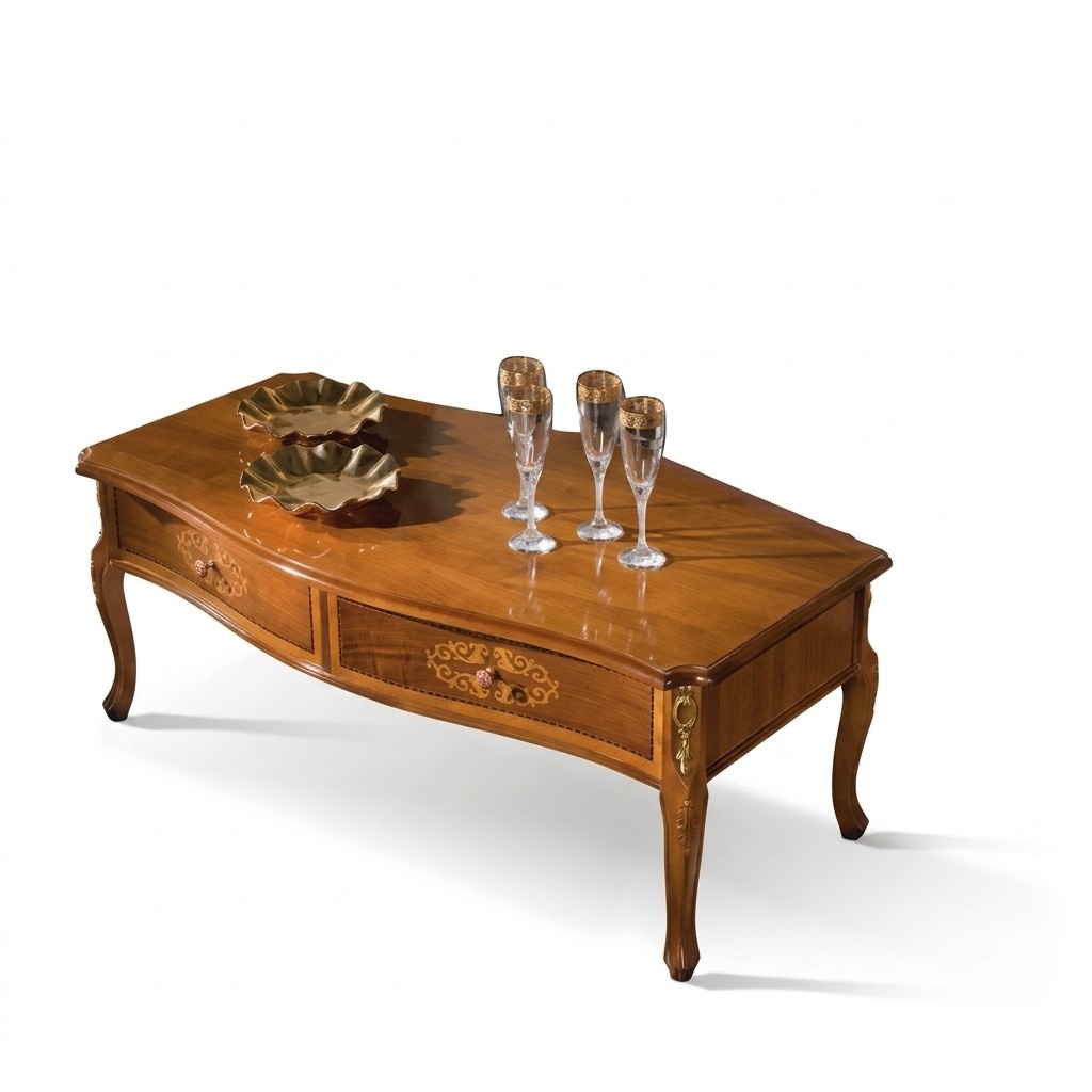 Classic Brown Wooden Coffee Table Luxury Design Drawer Table New