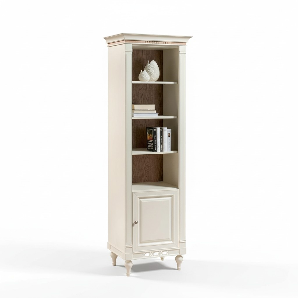 Modern style made of real wooden high bookcase with a swing door & shelves, Florence collection
