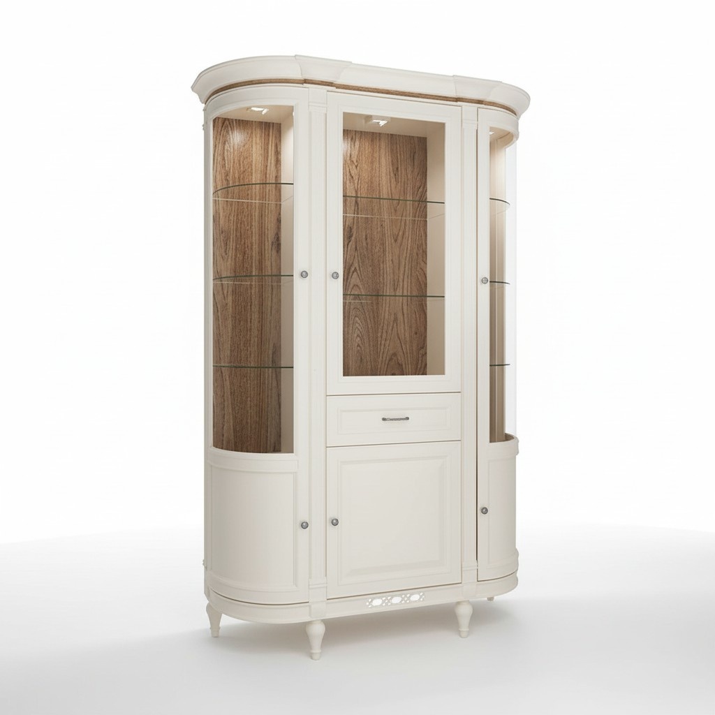 Modern style real wooden designer showcase/cupboard with glass swing doors, shelves & sliding drawer - model FL-W3/G