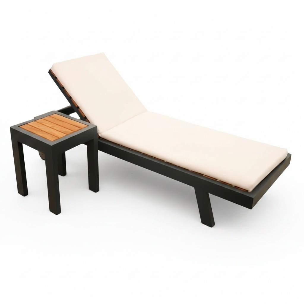 Classic Chaise Longue + Modern Coffee Table Luxury Garden Furniture Black with Cushions