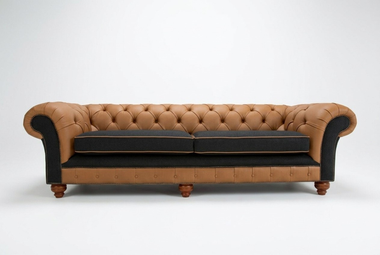 Classic Chesterfield Couch 4 Seater Sofa Couches Velvet Leather Design Grey 260cm