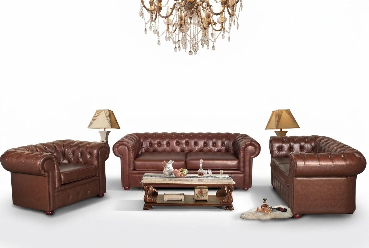 Classic Chesterfield leather couch upholstery 3 seater sofa new