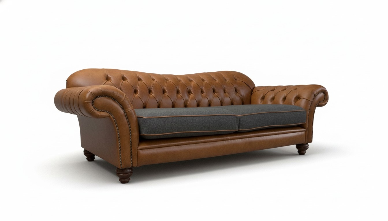 Modern Leather Sofa 3-Seater With Cushions Brown + Grey Couch Comfortable Sofa New