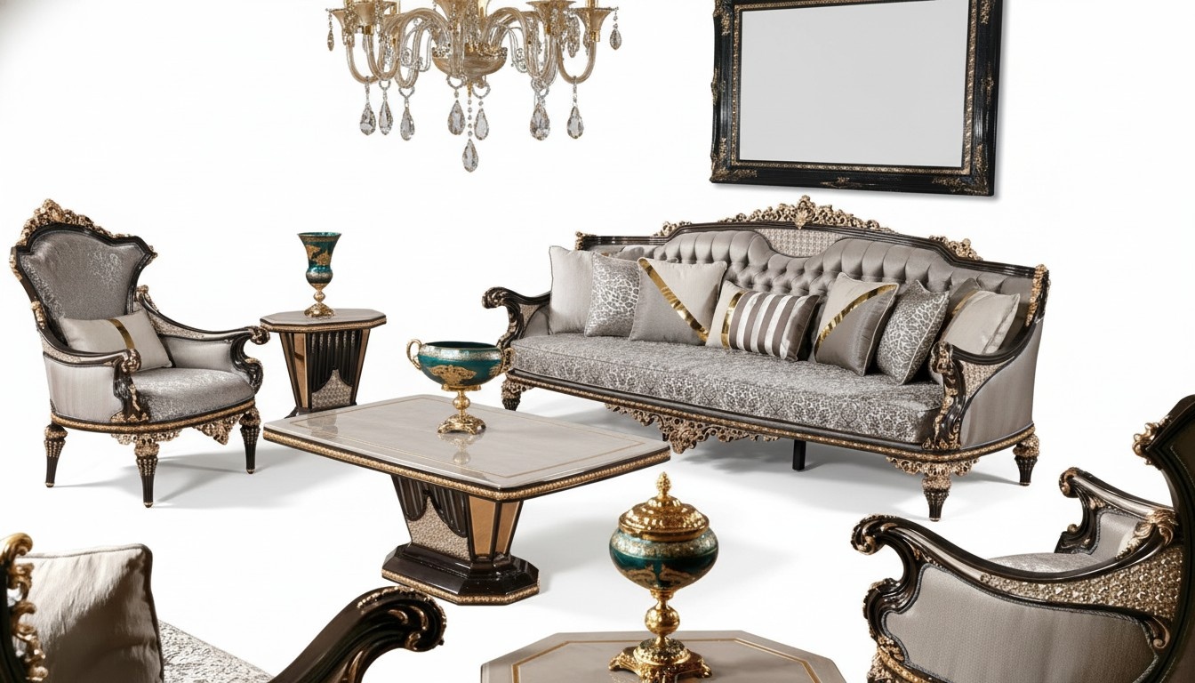 Classic Chesterfield seating group luxury 3+1 seater upholstered couches 2-piece