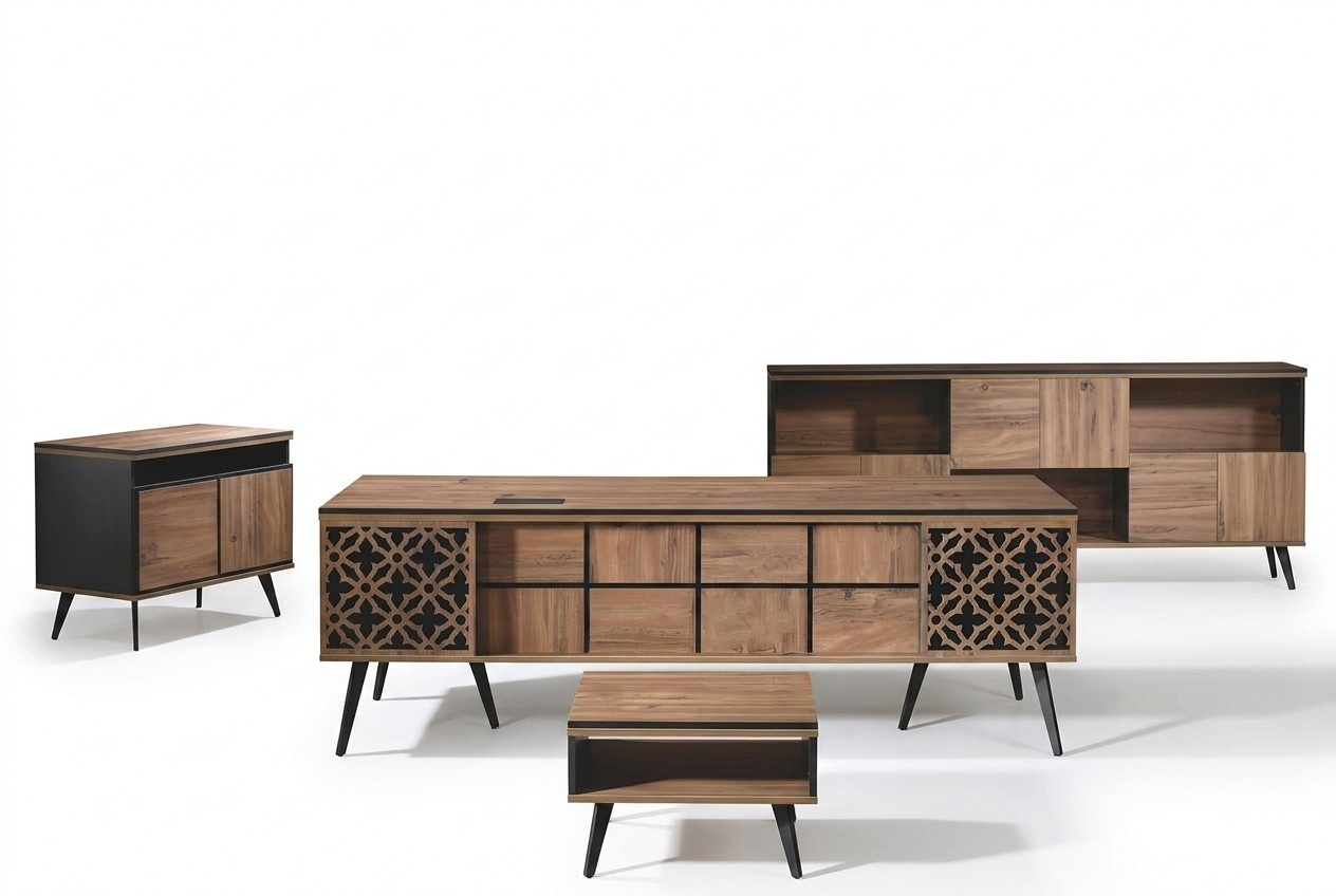 Klassischе Complete study furniture desk 4pcs wood brown