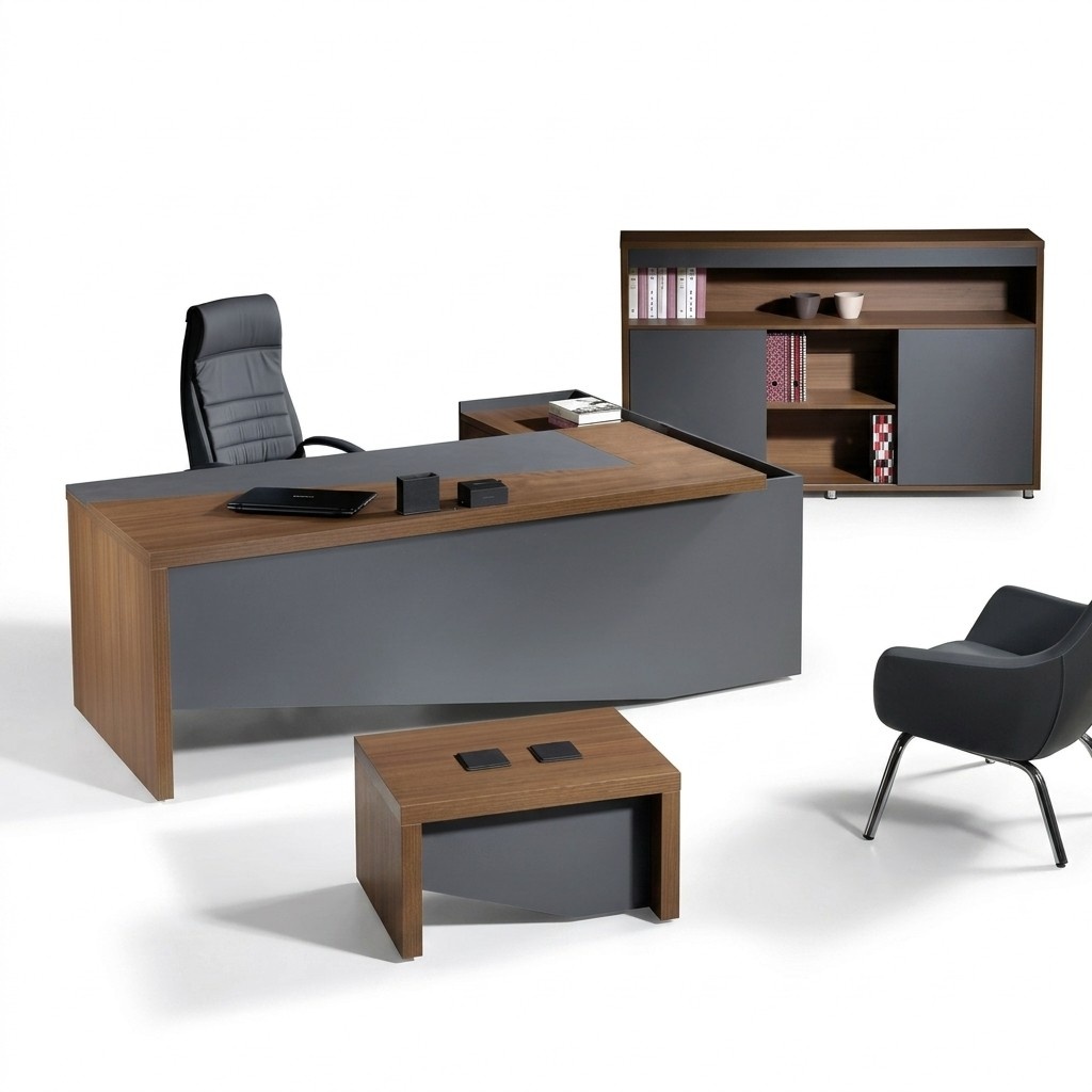 Klassischе Complete study furniture grey corner office table 3pcs wood