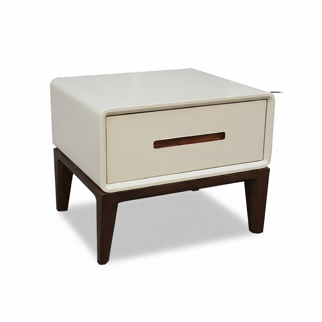 Modern style designer bedside table made of real wood with a sliding drawer