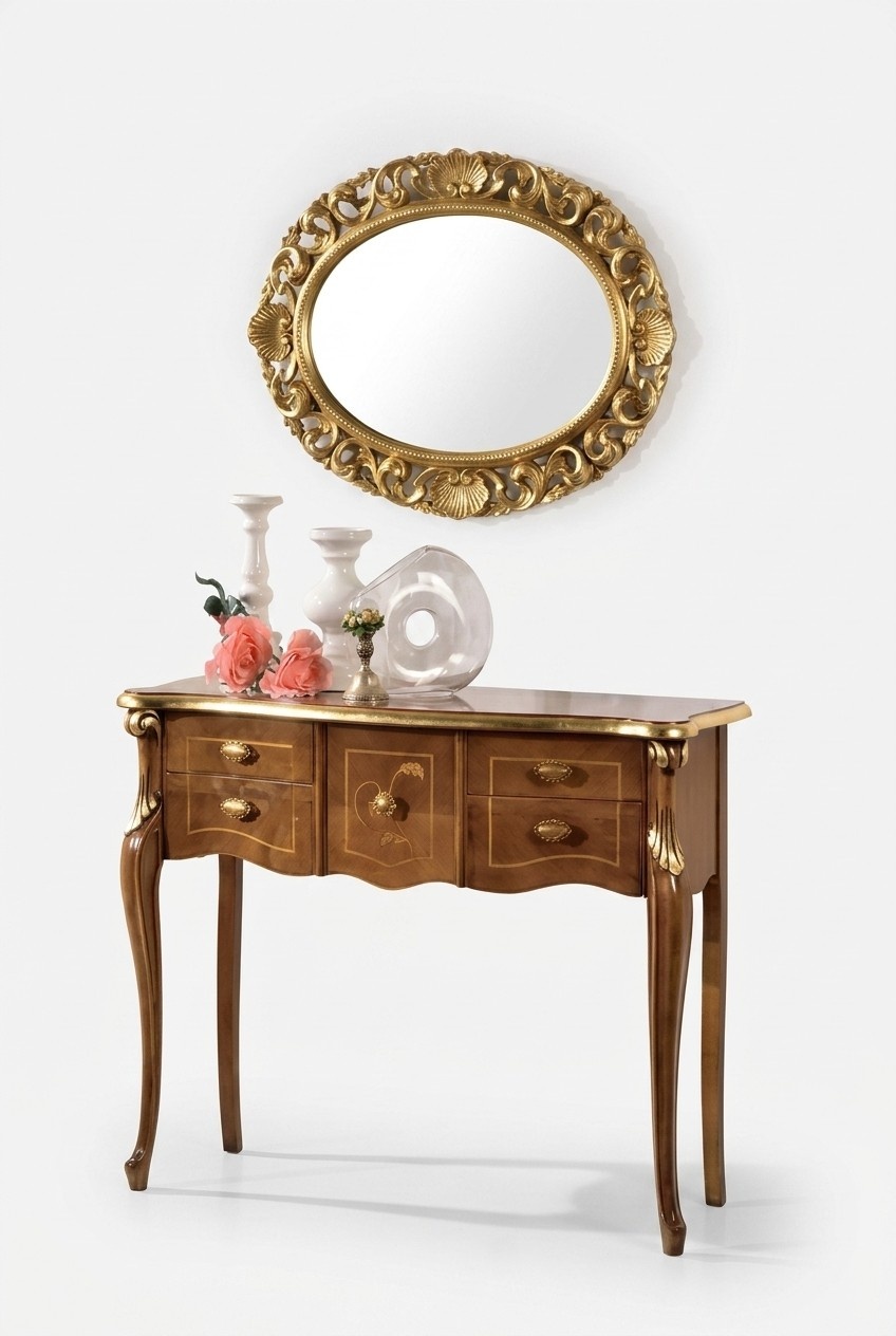 Classic Console Table Brown Wooden Table Living Room Designer Furniture