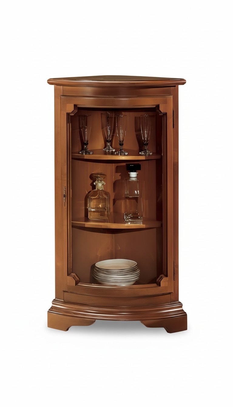 Classic corner cabinet glass showcase living room display luxury brown vitrines