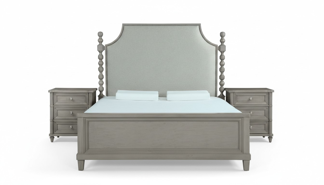 Classic style bedroom set of massive double bed - SH2601L & 2x-bedside tables - SH2602