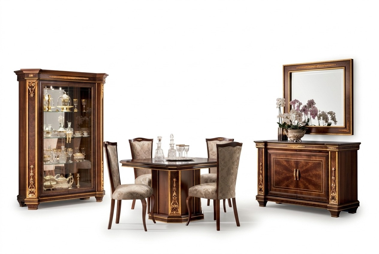 Dining room wooden square sliding dining table in antique style italian furniture arredoclassic™