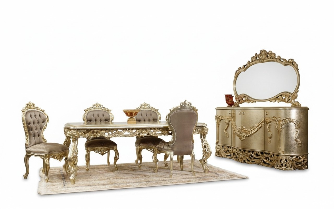 Classic dining room set Dining table 4x chairs Sideboard mirror 8 pcs