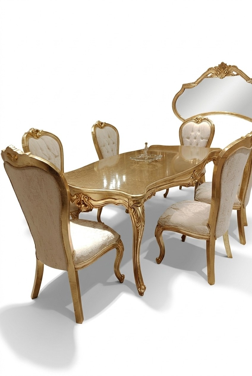 Classic Dining Table 200x110cm Gold Luxury Wooden Table Dining Kitchen New Design Tables