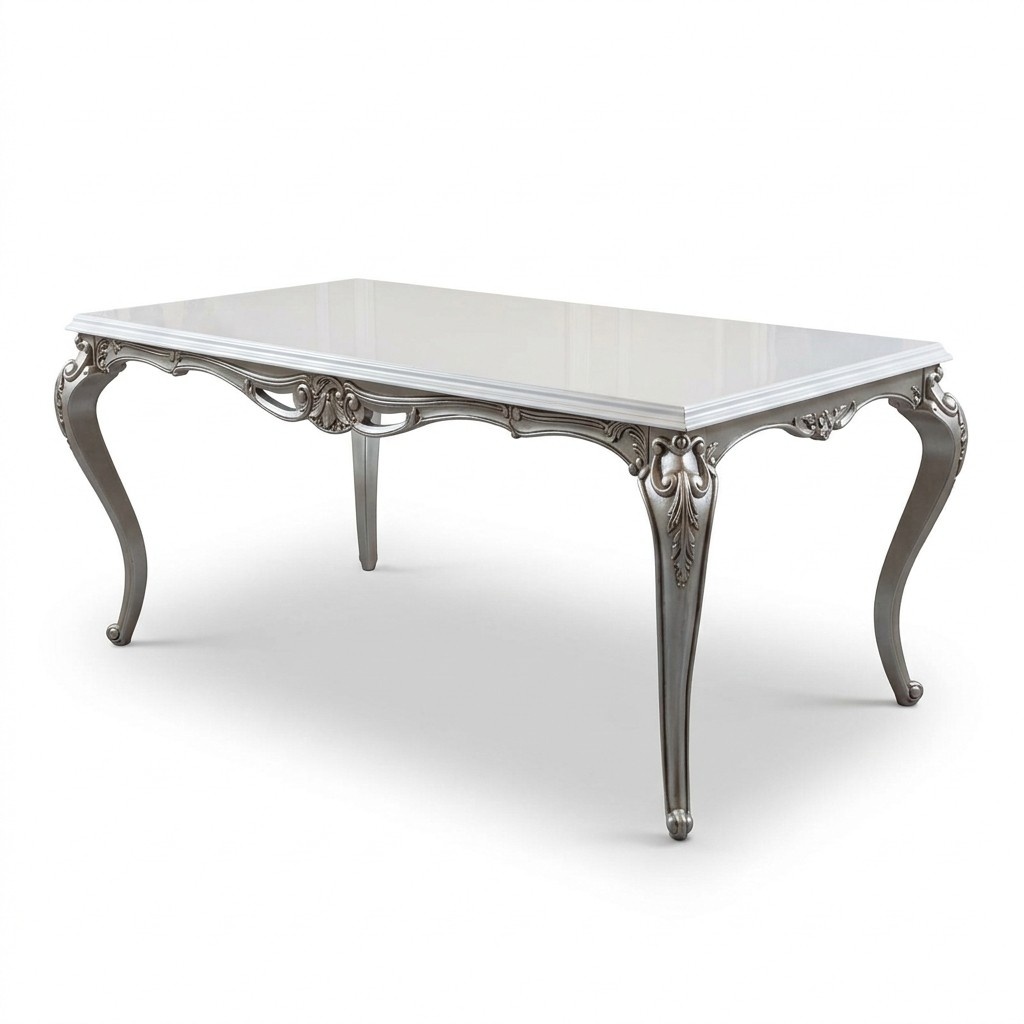 Classic Dining Table Silver Baroque Rococo Dining Room Furniture White