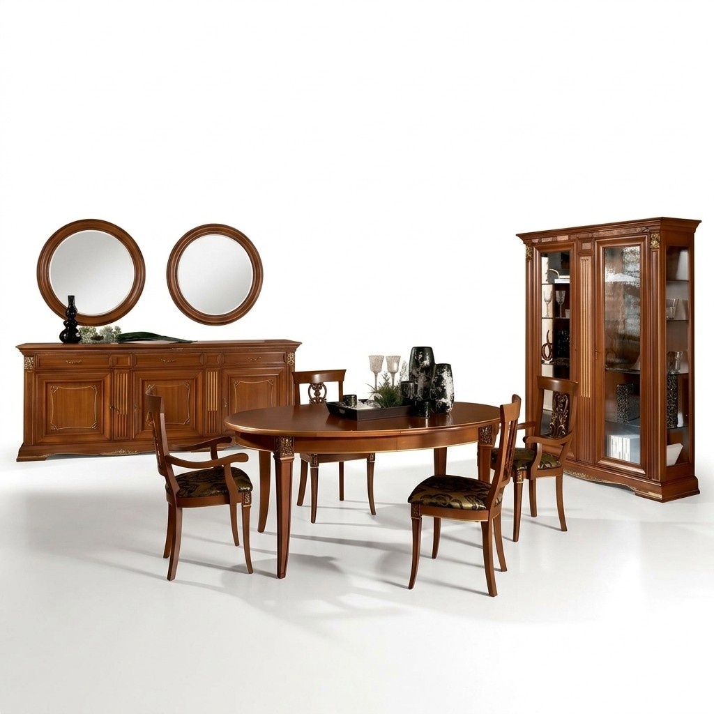 Classic Dining Table Real Wood Dining Room Set 6x Chair with Armrest 7 pcs.
