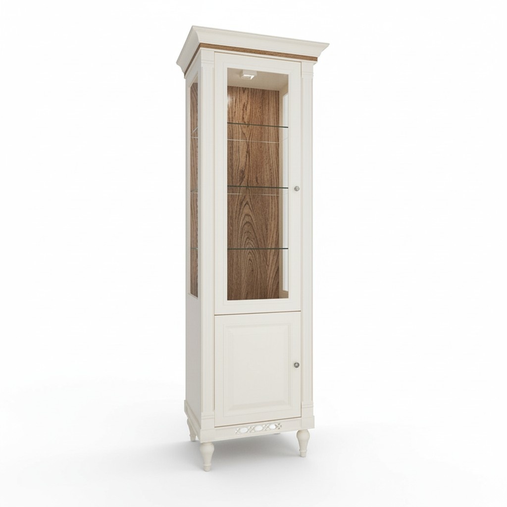 Modern style made of real wooden showcase/cupboard with 2-swing doors & glass shelves, model - FL-W1/2