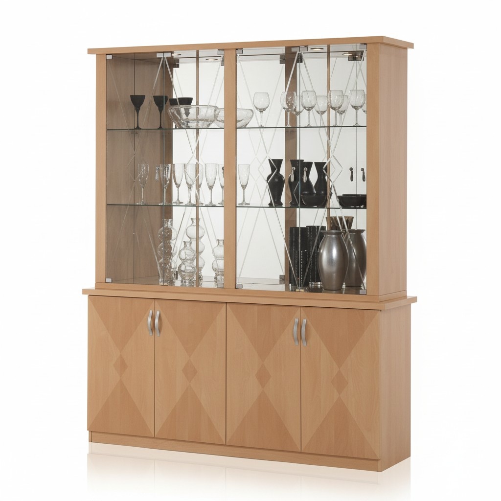 Classic style made of real wooden gloss showcase/cupboard with swing doors, italian collection
