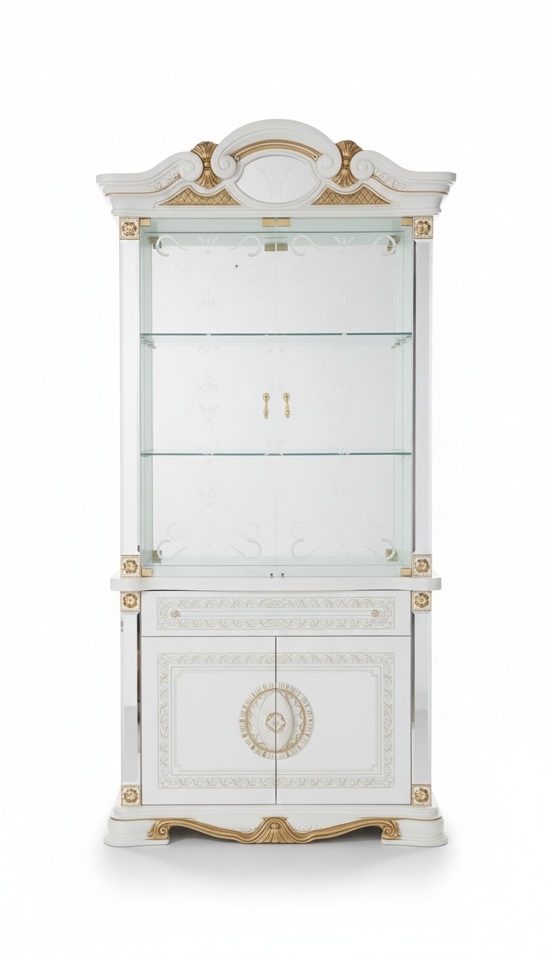 Luxury designed rococo style gloss showcase/cupboard with swing doors, Italian furniture