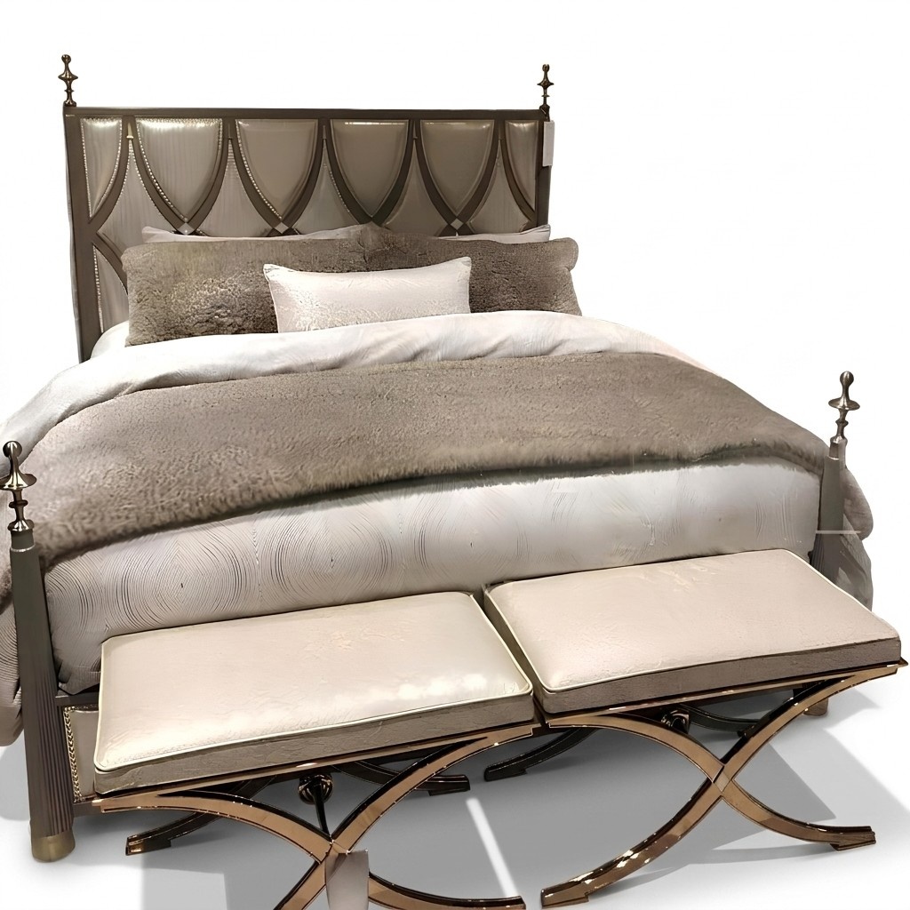 Modern style made of real wooden frame luxury double bed, size 180x200cm