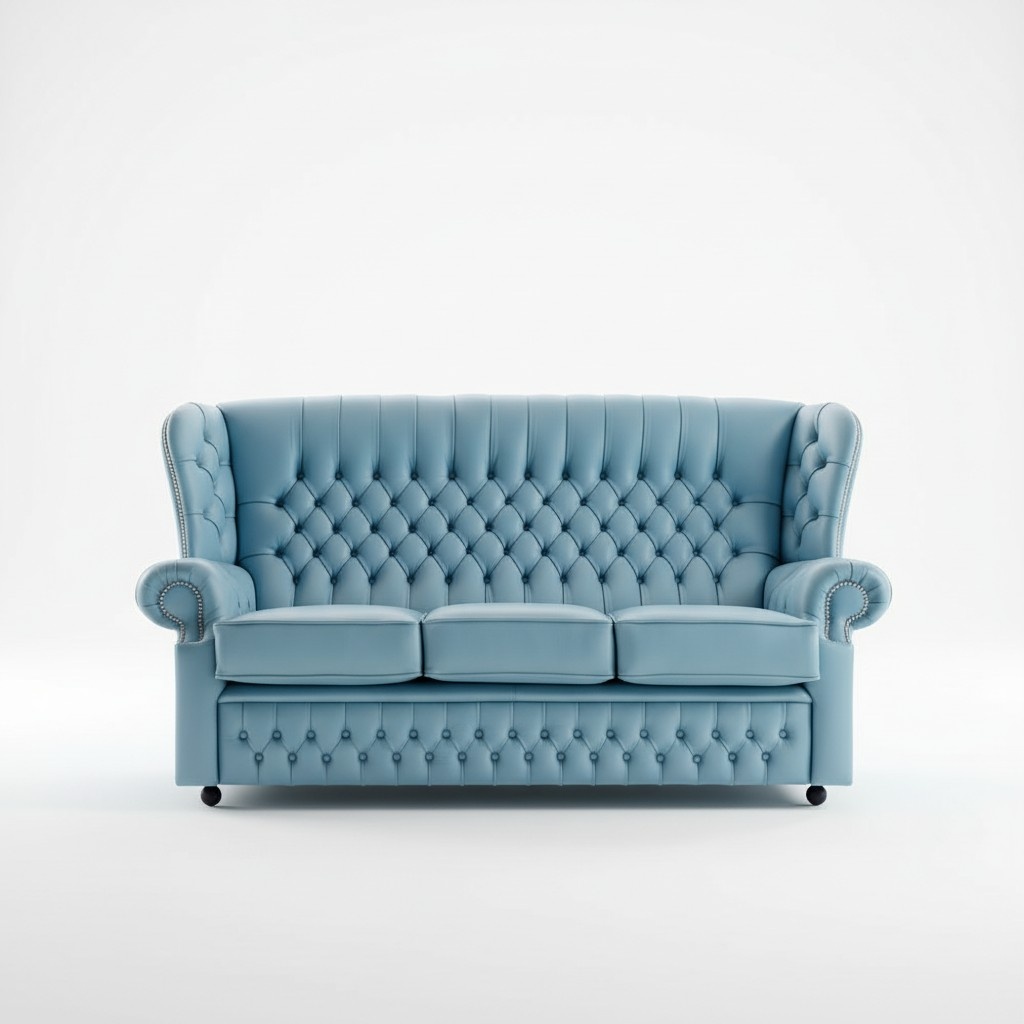 Classic Chesterfield Sofa 3-Seater Luxurious Design Blue Premium Faux Leather With Cushions