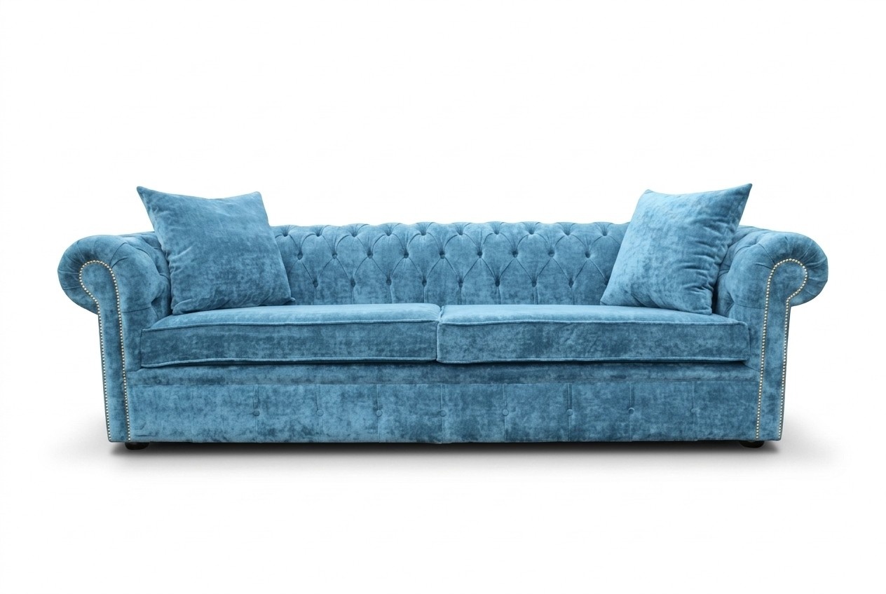 Classic Living Room Sofa - Blue Chesterfield Fabric Couch 3-Seater JVFurniture®