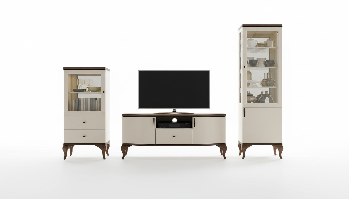 Modern style made of real wooden set of TV lowboard-LA – RTV, 2x-showcases-LA – W1/2 & LA – KB 1/2 models