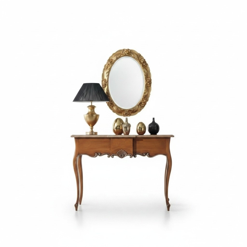 Classic Mirror Console Table Brown Wood Bedroom Furniture 2pcs