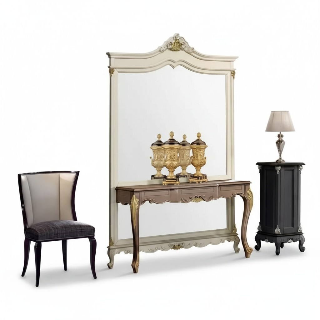 Classic mirror dressing table console table bedroom furniture 2pcs