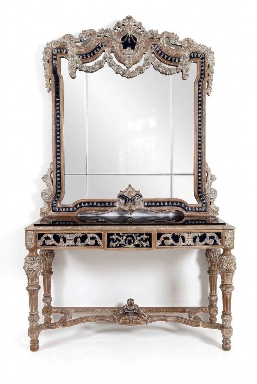 Classic Mirror Dressing Table Console Table Brown Wood Bedroom Furniture New