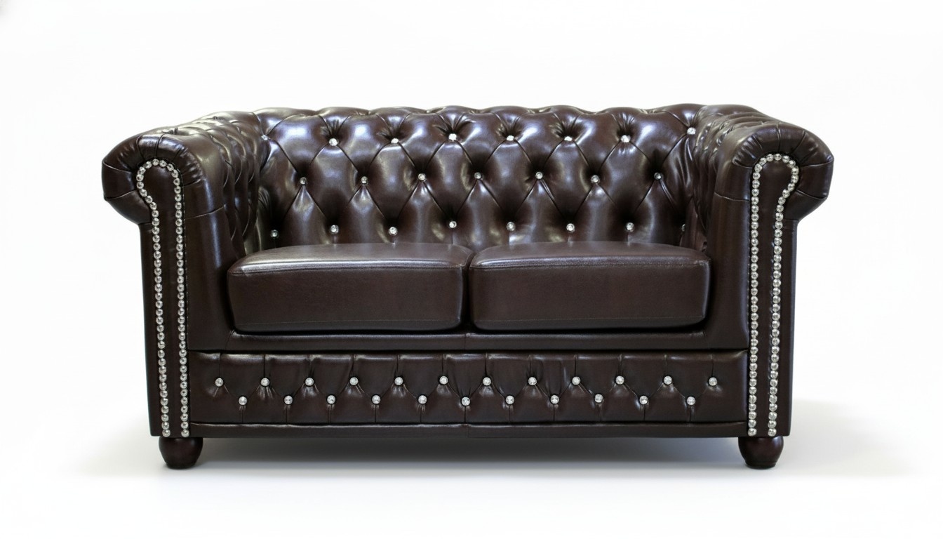 Classic Noble Two-Seater Chesterfield Furniture Couch Textile Sofa Design Brown New