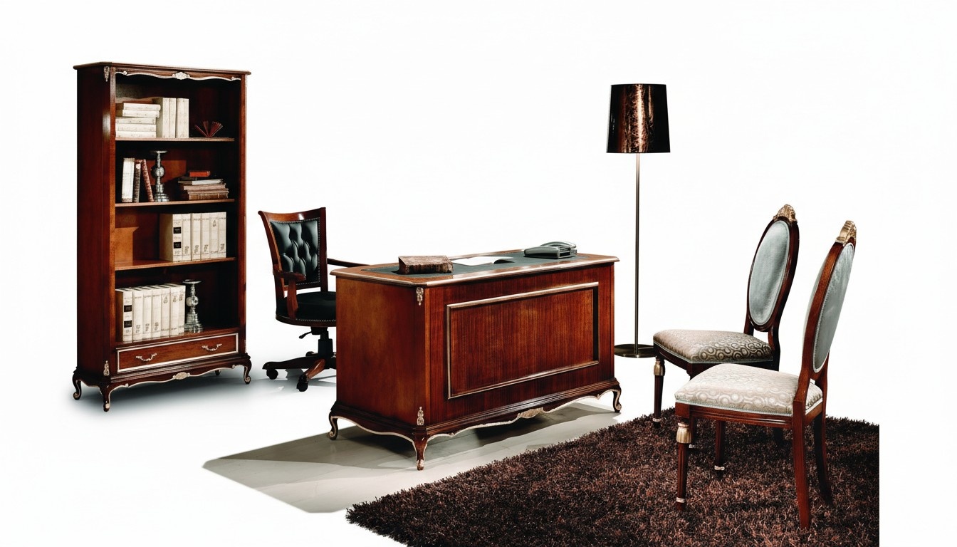 Classic office desks desks table wood chair 2-piece set baroque style