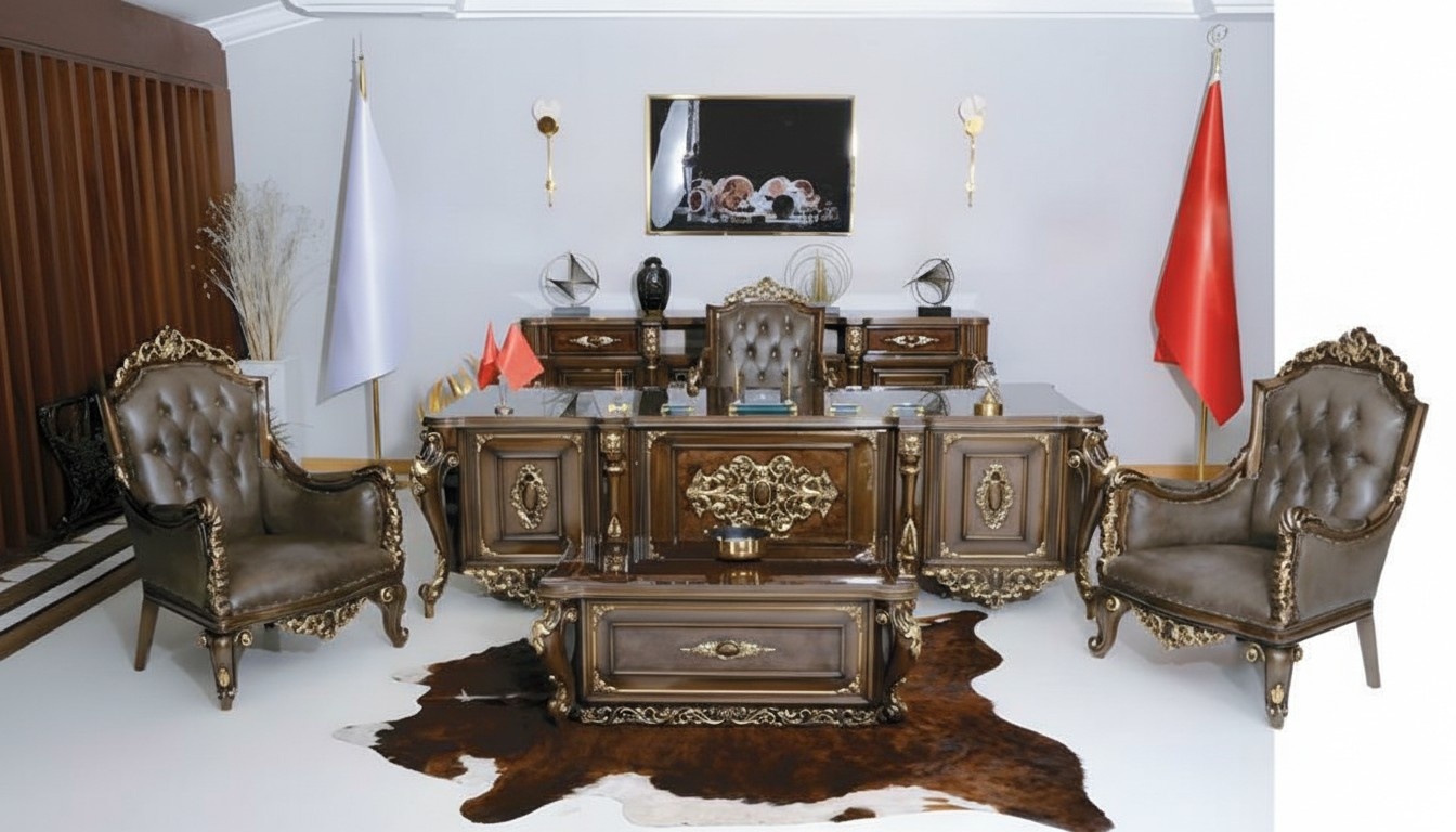 Classic Office Furniture Luxury Desk Sofa Set 6pcs Home Office