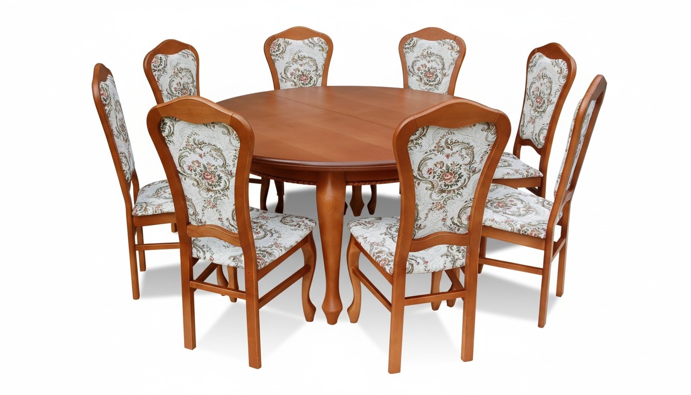 Classic Round Table Wood Design Dining Room Tables + 8 Chairs Conference