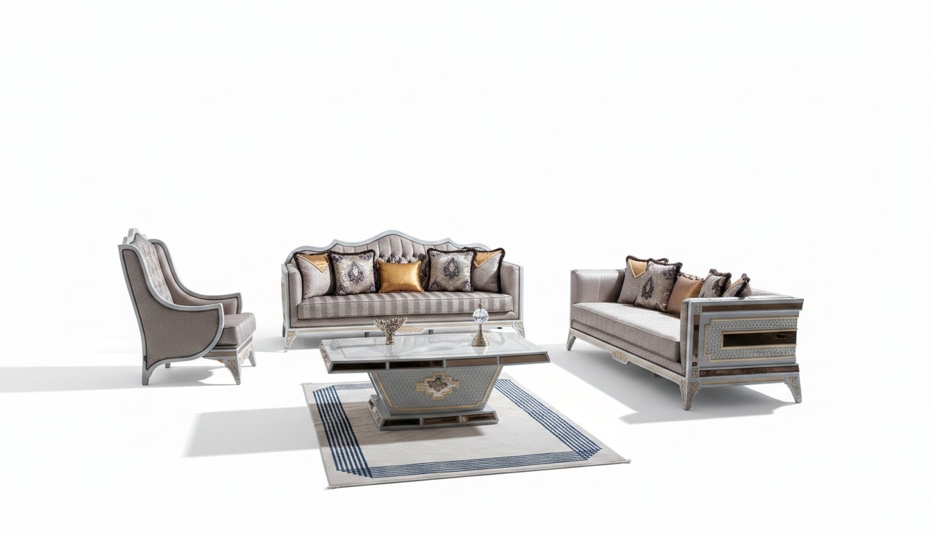 Classic Sofa Set Royal Style Furniture Sofa Couch Set Coffee Table 4 Pieces
