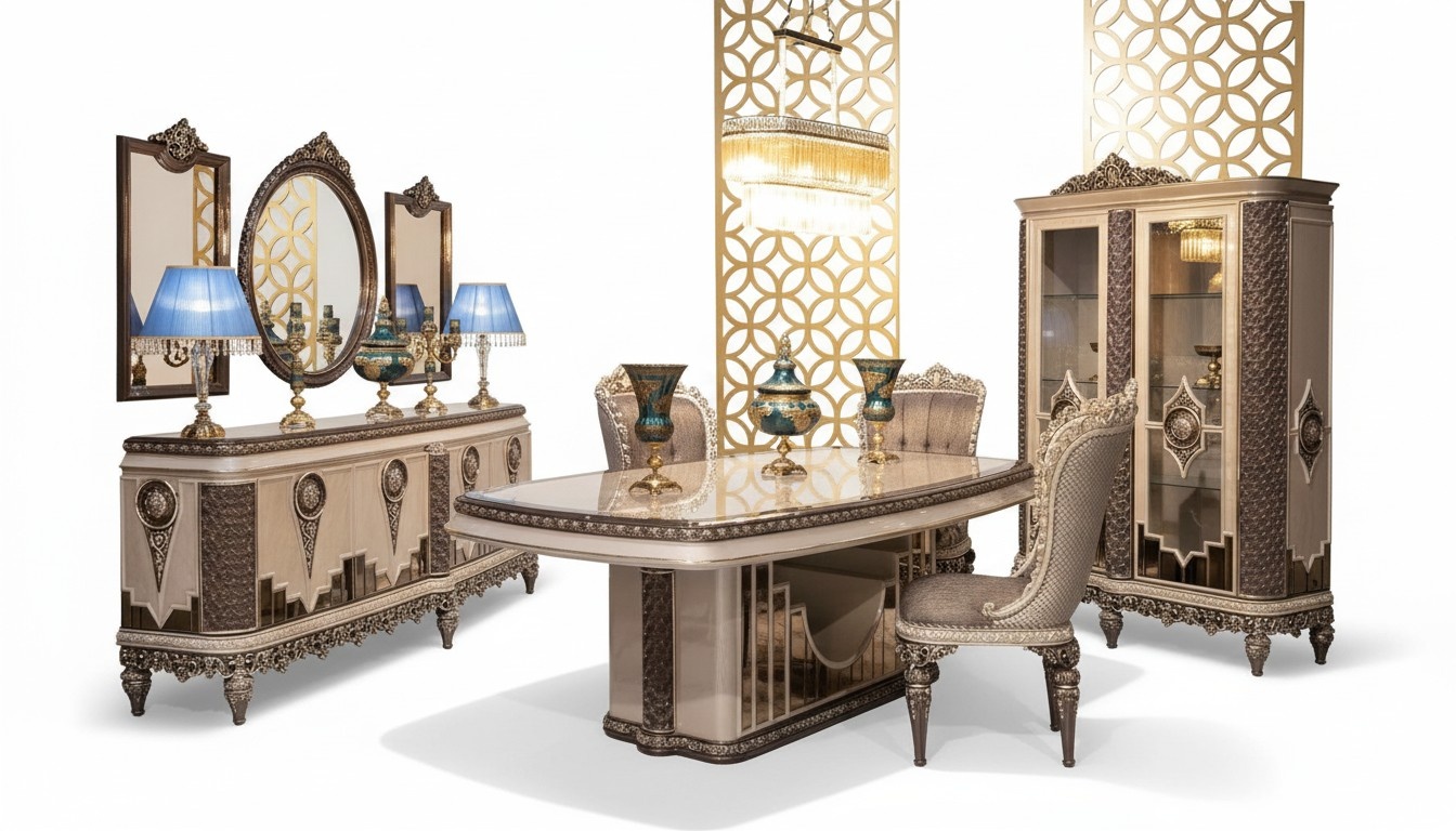 Classic Taupe Dining Room Set Luxury Ensemble Dining Table Chairs Sideboard