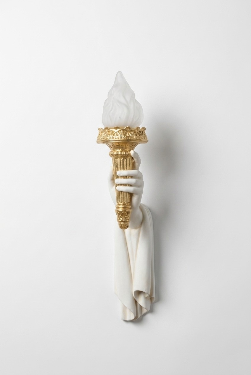 Antique greek design hand holding torch wall lamp made of acrylic material