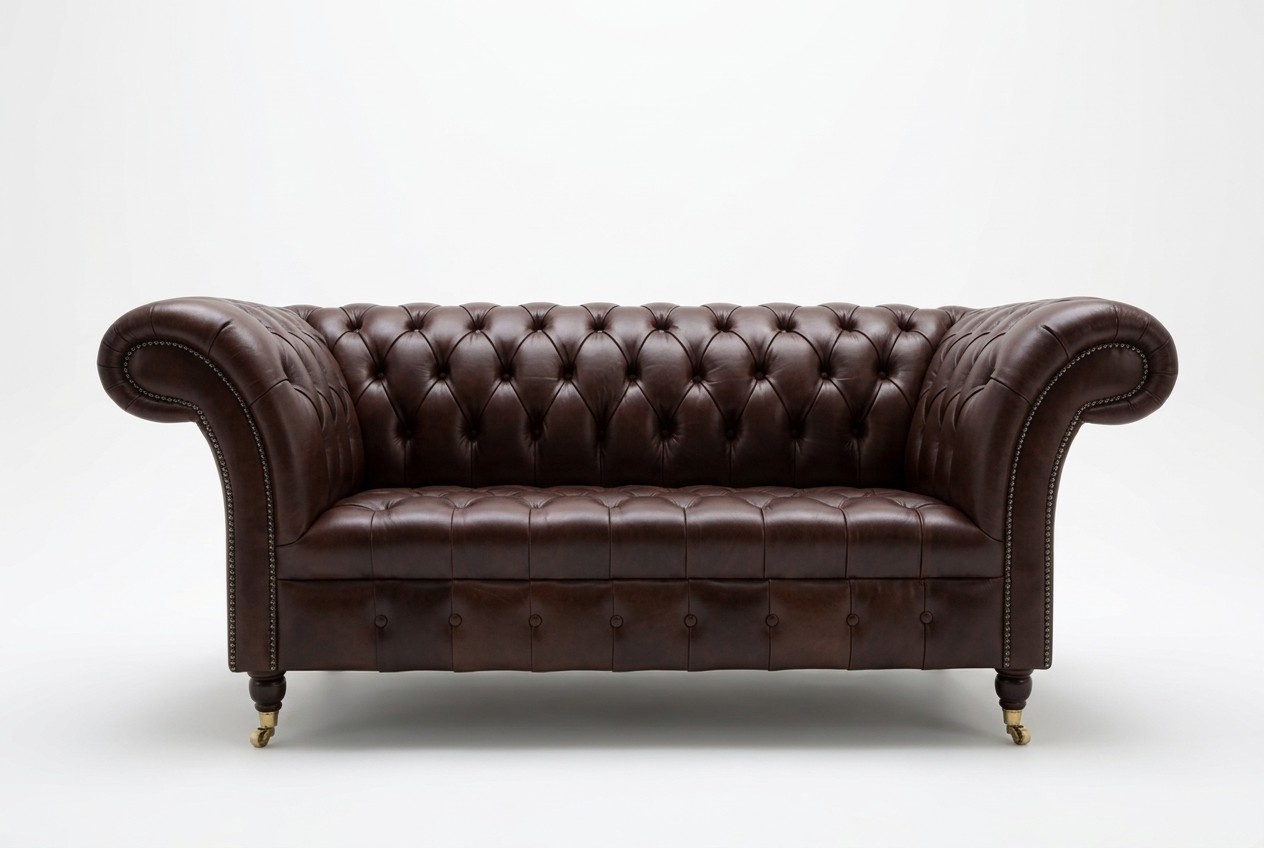 Classic Upholstery Furniture Chesterfield Brown Couch Textile Leather Fabric Sofa Seater