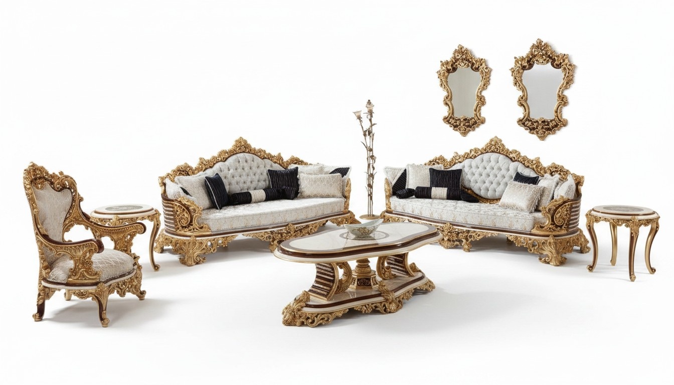 Classic White Chesterfield Sofa Set 3+3+1 Seats Coffee Table 4-piece